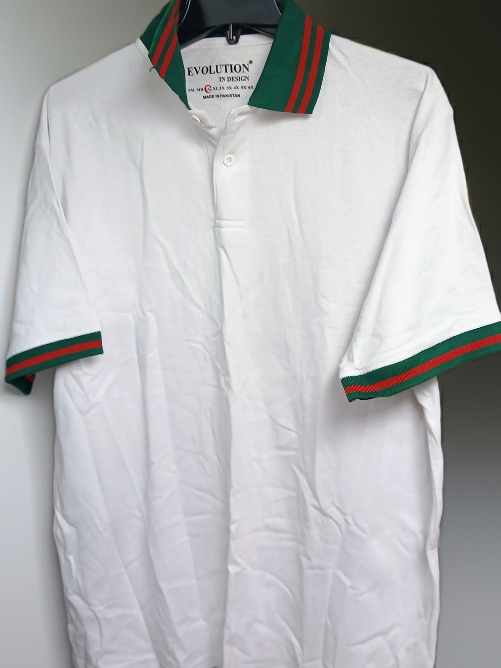 Revolution White Polo Shirt with Green & Red Trim